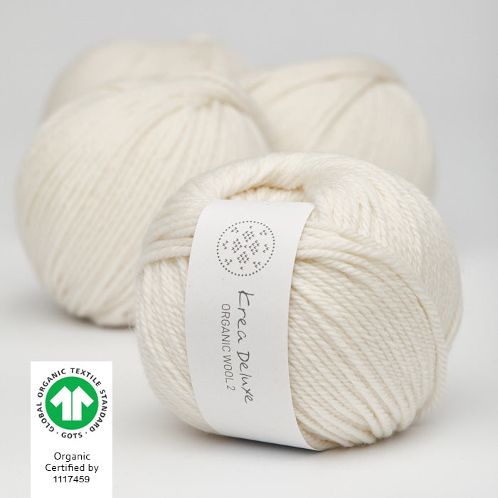 Organic Wool 50 g, FV 01 white - Økologisk uldgarn GOTS Krea Deluxe